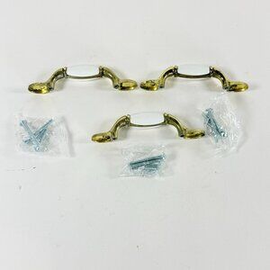 Canada 3 Brass Ceramic Cabinet Drawer Pulls w/ Screws Almond